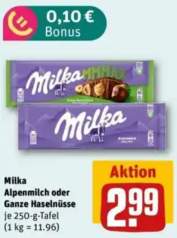 REWE Milka Alpenmilch oder Ganze Haselnüsse Angebot