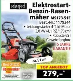 Norma scheppach Elektrostart-Benzin-Rasenmäher MS173-51E Angebot