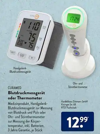 Aldi Süd Curamed Blutdruckmessgerät Oder Thermometer Angebot