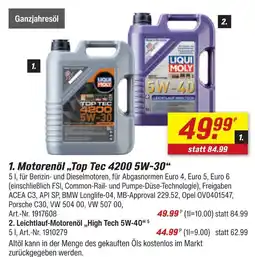 toom Baumarkt Liqui moly motorenöl „top tec 4200 5w-30“ Angebot