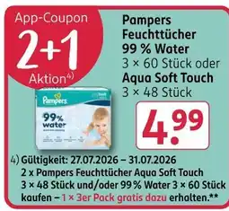 Rossmann Pampers feuchttücher 99 % water oder aqua soft touch Angebot