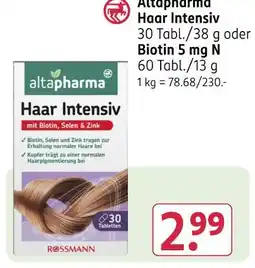 Rossmann Altapharma haar intensiv oder biotin 5 mg n Angebot