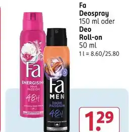 Rossmann Fa deospray oder roll-on Angebot
