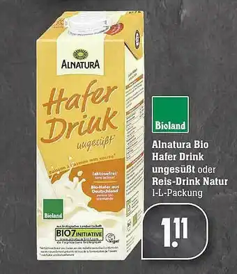 E-Center Alnatura Bio Hafer Drink Ungesübt Oder Reis-drink Natur Angebot