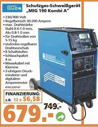 Globus Baumarkt Schutzgas-schweißgerät „mig 190 Kombi A” Angebot