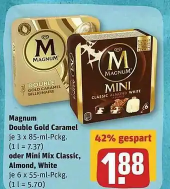 REWE Magnum Double Gold Caramel Oder Mini Mix Classic Almond White Angebot