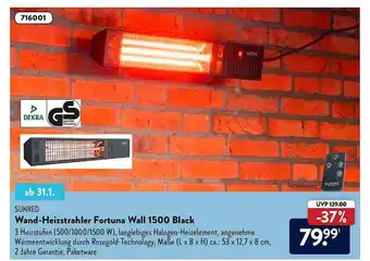 Aldi Nord Sunred Wand-heizstrahler Fortuna Wall 1500 Black Angebot