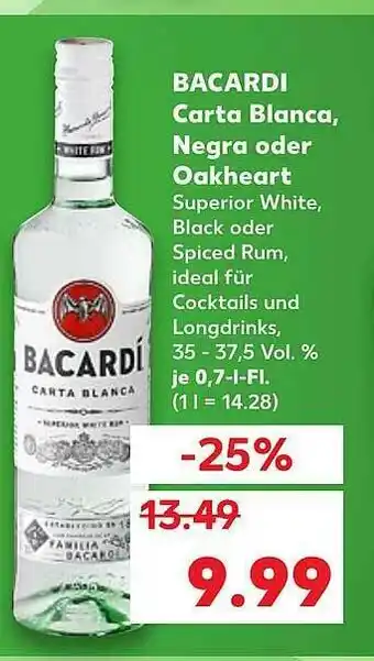 Kaufland Bacardi Carta Blanca, Negra Oder Oakheart Angebot