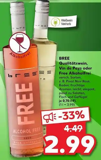 Kaufland Bree Qualitätswein, Vin De Pays Oder Free Alkoholfrei Angebot