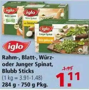 Multi Markt Iglo Rahm- Blatt- Würz- Oder Junger Spinat Blubb Sticks Angebot