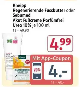 Rossmann Kneipp Regenerierende Fussbutter oder Sebamed Akut Fußcreme Parfümfrei Urea 10% Angebot