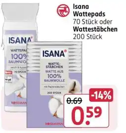 Rossmann Isana Wattepads 70 Stück oder Wattestäbchen 200 Stück Angebot