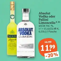tegut Absolut Vodka oder Pallini Limoncello Angebot