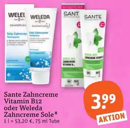 tegut Sante Zahncreme Vitamin B12 oder Weleda Zahncreme Sole 8 Angebot