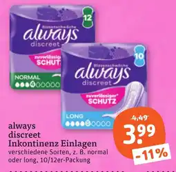 tegut always discreet Inkontinenz Einlagen Angebot
