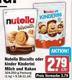 AEZ Nutella Biscuits oder kinder Kinderini Milch und Kakao Angebot