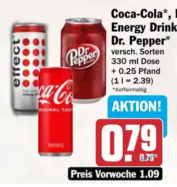 AEZ Coca-Cola, Dr. Pepper, effect Energy Drink Angebot