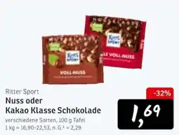 KONSUM Ritter Sport Nuss oder Kakao Klasse Schokolade Angebot