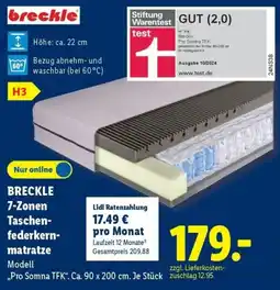 Lidl BRECKLE 7-Zonen Taschenfederkernmatratze Angebot