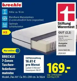 Lidl BRECKLE 7-Zonen Taschenfederkernmatratze Angebot