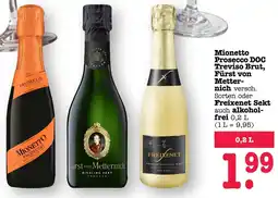 Scheck-in-Center Mionetto Prosecco DOC Treviso Brut, Fürst von Metternich oder Freixenet Sekt auch alkoholfrei Angebot