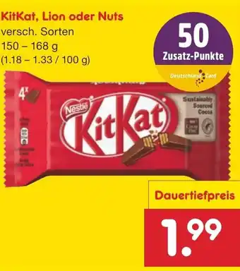 Netto Marken-Discount Kitkat, Lion oder Nuts 150-168g Angebot