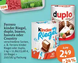 tegut Ferrero kinder riegel, duplo, bueno, hanuta oder country Angebot