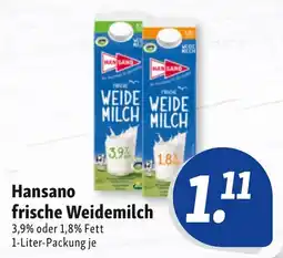 Nah & Frisch Hansano frische Weidemilch Angebot