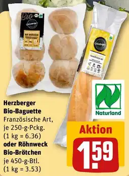 REWE Herzberger Bio-Baguette oder Röhnweck Bio-Brötchen Angebot
