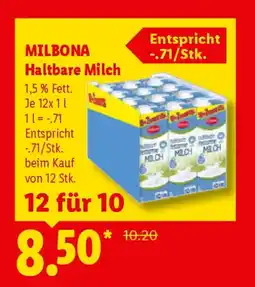 Lidl MILBONA Haltbare Milch Angebot