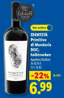 Lidl IDENTITÀ Primitivo di Manduria DOC, halbtrocken Angebot