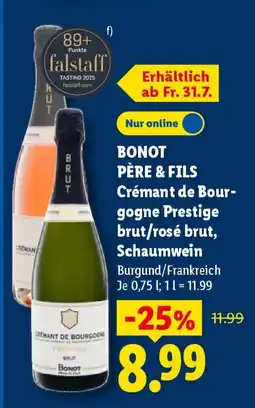 Lidl BONOT PÈRE & FILS Crémant de Bour- gogne Prestige brut/rosé brut, Schaumwein Angebot
