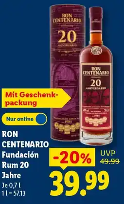 Lidl RON CENTENARIO Fundación Rum 20 Jahre Angebot