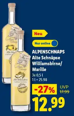 Lidl ALPENSCHNAPS Alte Schnäpse Williamsbirne/ Marille Angebot