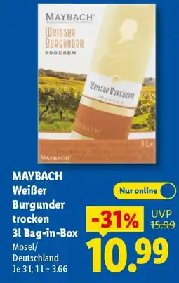 Lidl MAYBACH Weißer Burgunder trocken Bag-in-Box Angebot