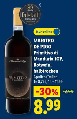 Lidl MAESTRO DE PIGO Primitivo di Manduria IGP, Rotwein, halbtrocken Angebot