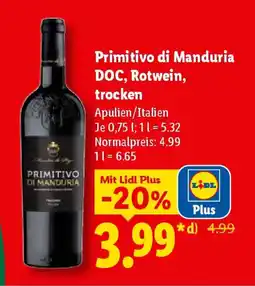 Lidl Primitivo di Manduria DOC, Rotwein, trocken Angebot