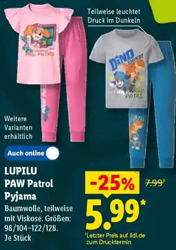 Lidl LUPILU PAW Patrol Pyjama Angebot
