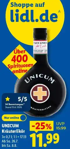 Lidl UNICUM Kräuterlikör Angebot