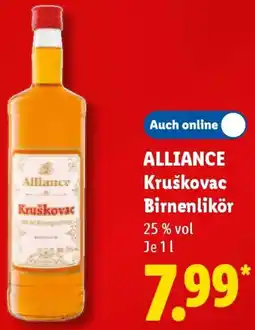 Lidl ALLIANCE Kruškovac Birnenlikör Angebot