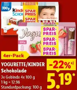 Lidl YOGURETTE/KINDER Schokolade Angebot