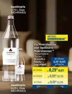 METRO Vio Mineralwasser oder Apollinaris Mineralwasser Angebot