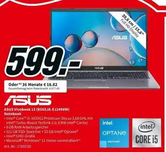 MediaMarkt Asus vivobook 15 (r565ja-ej2498w) notebook Angebot