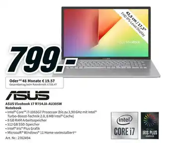 MediaMarkt Asus notebook vivobook 17 r754ja-au305w Angebot