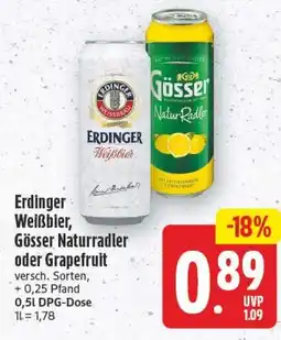 Edeka Center Erdinger Weißbier, GösseR Naturradler oder Grapefruit Angebot