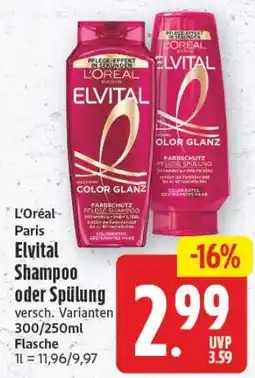 Edeka Center L'Oréal Paris Elvital Shampoo oder Spülung Angebot