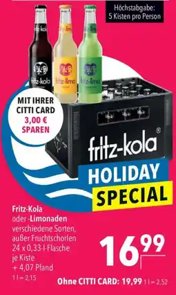 CITTI Markt fritz-kola HOLIDAY SPECIAL Angebot
