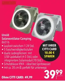CITTI Markt Unold Solarventilator Camping Angebot