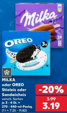 Kaufland MILKA oder OREO Stieleis oder Sandwiches Angebot