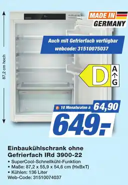 K+B Expert Einbaukühlschrank ohne Gefrierfach IRd 3900-22 Angebot